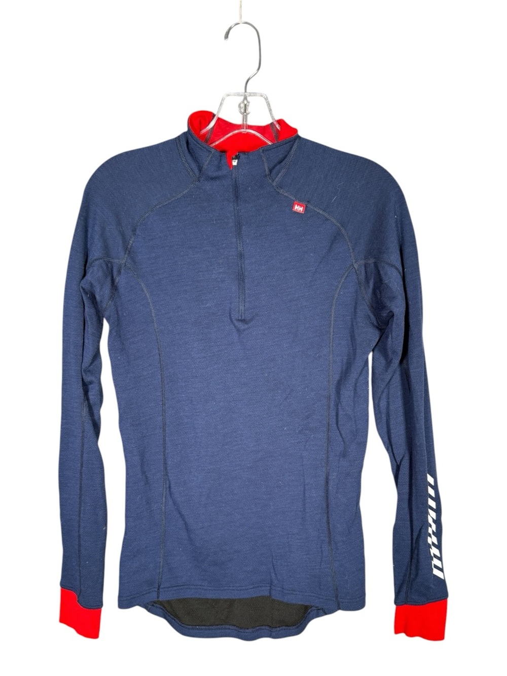 Helly Hansen Women's Merino Wool Blend Navy Blue Red Quarter Zip Outdoors M